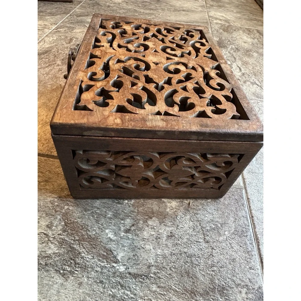 1990s Maitland Smith‎ Hand Carved Teak Box Rare Vintage Art Piece Jewelry OOAK